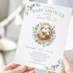 Faultier Baby Shower Einladung, Eukalyptus Greenery Geburtstagsparty Faultier Einladung, Woodland Meet the Baby Sprinkle Karte, Gender Neutral Junge Mädchen