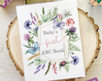 Wildflower Alphabet Baby Shower Coloring Book, Baby's First ABC Book, Guest Book Alternative, Floral Butterfly Garden Baby Brunch Activity