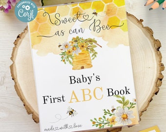 Bee Themed Guest Book for Baby Shower, Personalized Sweet as Can Bee Coloring Book, Guest Book Alternative, Beehive and Daisies Design