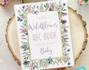 Personalisierte kleine Wildblumen Baby Shower Gästebuch, ABC Garten Schmetterling Party Färbung Aktivität, Floral Natur Themen Sprinkle Brunch