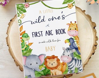 A Little Wild One Safari Jungle Baby Shower, Fun Alphabet Coloring Activity and Guest Book Alternative, Zoo Animals Wildlife Greenery Theme