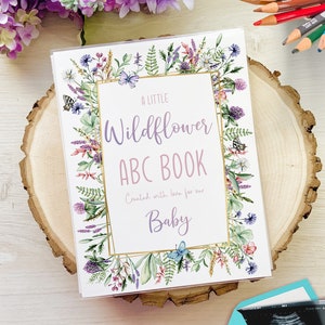 Personalized Little Wildflower Baby Shower Guest Book, ABC Garden Butterfly Party Coloring Activity, Floral Nature Themed Sprinkle Brunch image 1