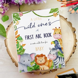 Safari Zoo Animal Baby Shower, A Little Wild One Theme,  Fun Alphabet Coloring Activity and Guest Book Alternative, ABC Book Sprinkle Party