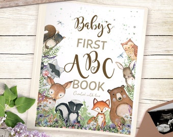 Adventure Baby Shower ABC Guest Book, Woodland Coloring Activity for Guests, Unique Baby Shower Games Alternative, Alphabet First Birthday