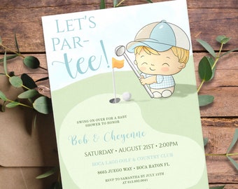 Golf Ball Par-tee Baby Shower Invitation, Cute Sports Boy Dad to Be Golf Course Invite, Golf Club Summer Party Idea