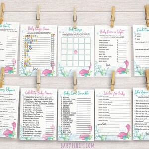 Mermaid Baby Shower Games Package Turquoise Pink BSG03
