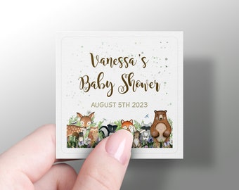 Personalized Woodland Baby Shower Sticker Label Decor, Birthday Favor Stickers, Personalized Stickers, Custom Stickers, Baby Sprinkle