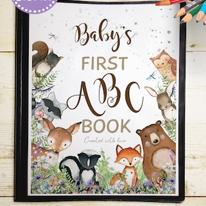 Woodland Forest Friends Guest Book Alternative, Baby Shower ABC Book, Bear Fox Deer Animals Group Activity image 4