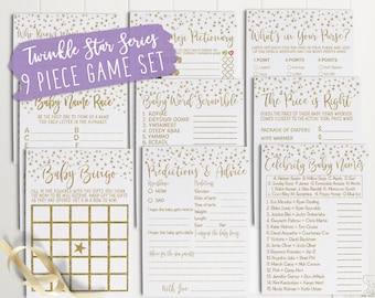 Twinkle Twinkle Little Star Baby Shower Games with a Stunning Gold Sparkly Effect, 10 Piece Set