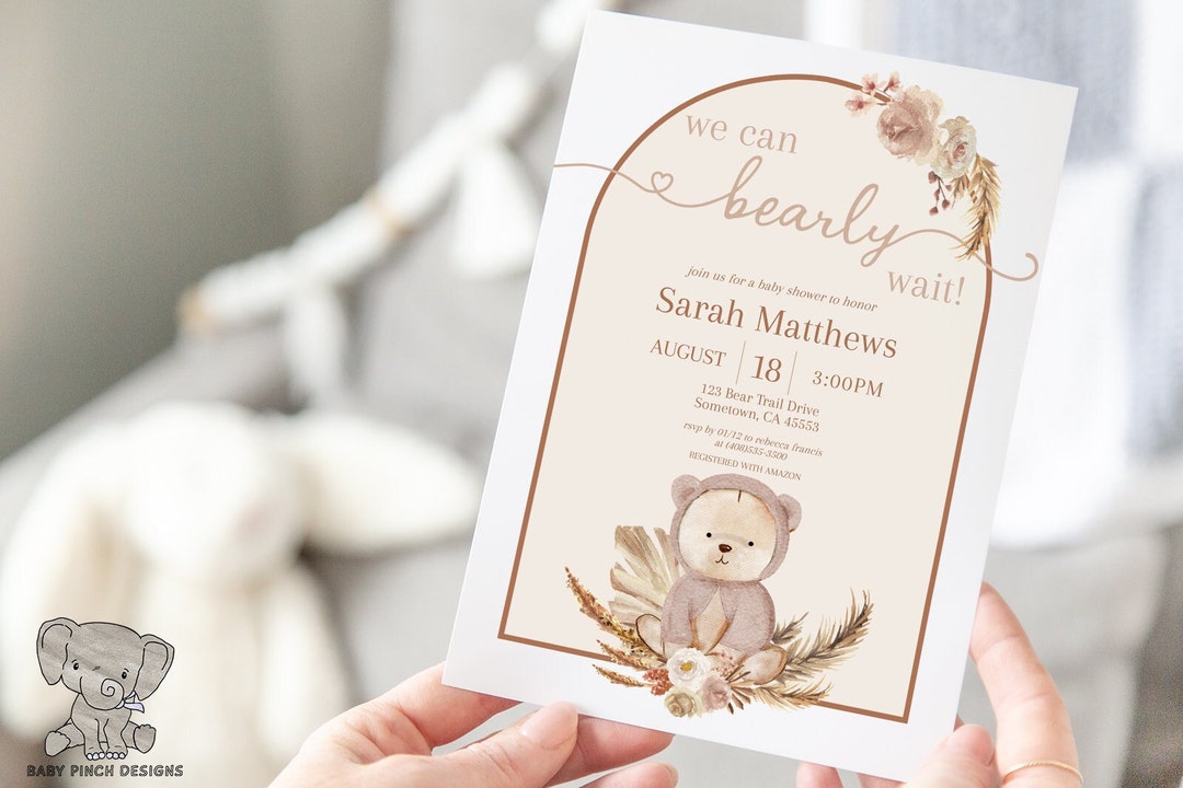 We Can Bearly Wait Boho Teddy Bear Baby Shower Invitation Suite ...