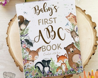 Woodland Forest Friends Gästebuch Alternative, Babyparty ABC-Buch, Bär Fuchs Reh Tiere Gruppenaktivität