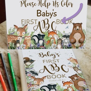 Woodland Forest Friends Guest Book Alternative, Baby Shower ABC Book, Bear Fox Deer Animals Group Activity image 2