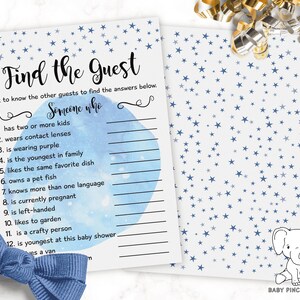 Moon and Stars Baby Shower Games for Boy With Blue Watercolor - Etsy