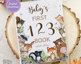 Forest Baby Shower Guest Book Alternative, Editable Woodland Animal Friends 123 Coloring Activity, Unique Numbers Baby Shower Woodland Games