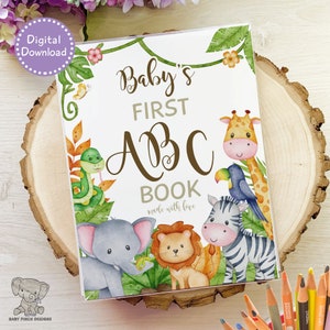 Editable Safari Zoo Animals Guest Book Alternative, Jungle Group Coloring Activity, ABC Book Baby Shower, Personalized Toddler Birthday Idea