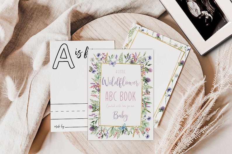 Editable Wildflower Butterfly Baby Shower Guest Book Alternative, ABC Printable Activity with Blank Pages, Printable Coloring Book Template image 4