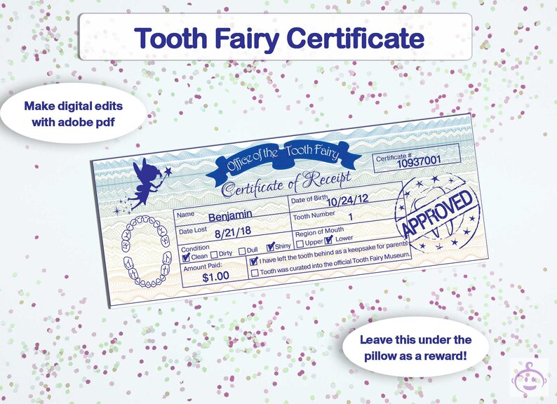 Dent personnalisé bleu certificat de fées