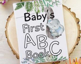 Elephant Safari Jungle ABC Baby Shower Book, Alphabet Letters Coloring Activity, Mail-in, Virtual or Birthday Party Idea