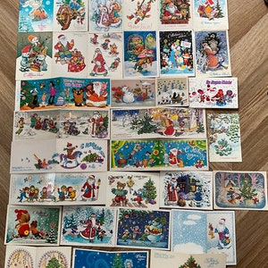 Sovjet-Unie vintage retro winter- en nieuwjaarsbriefkaarten, kerstboomuitnodigingen