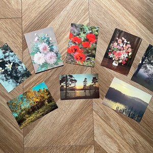 USSR Soviet vintage photo postcards with flowers and trees