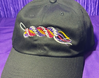 Gimp Lanyard Boondoggle Keychains Dad Hat (Purple, Pink, Yellow, and White)