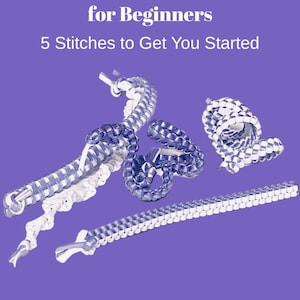 May include: A purple background with the text "Lanyard Weaving for Beginners" and "5 Stitches to Get You Started." Several examples of woven lanyards in white and blue are displayed. The author's name, Violet Fontenot, is at the bottom.