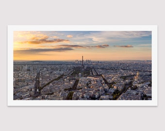 Photographie d'art de Paris, Photo panoramique Pont Alexandre III, Tirage original Tour Eiffel, Coucher de soleil, Panorama, Cadeau Paris