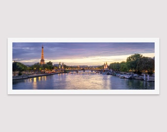 Impresión panorámica de la Torre Eiffel de París, Puente Alejandro III, Bellas Artes