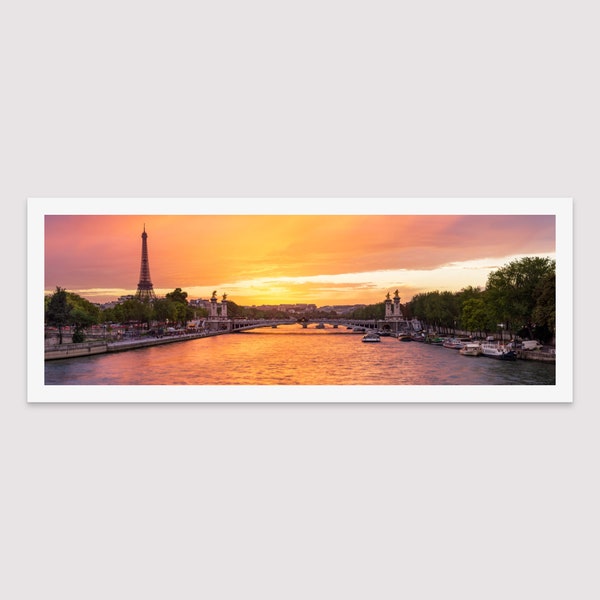 Photographie d'art de Paris, Photo panoramique Pont Alexandre III, Tirage original Tour Eiffel, Coucher de soleil, Panorama, Cadeau Paris