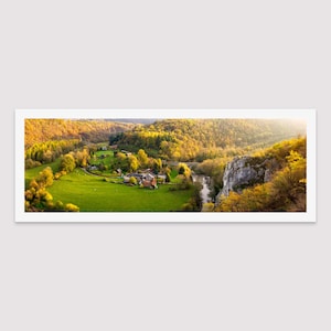 Panoramic photograph of the Aiguilles de Chaleux in the Belgian Ardennes - Autumn Sunset