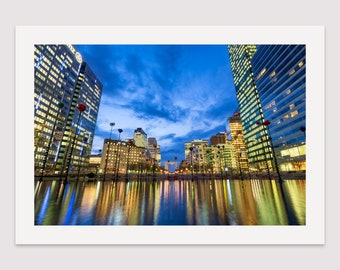 France Photography, Limited Edition Wall Art Print, La Defense business distruct at blue hour