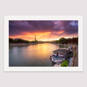 Paris Sunset Photography, Pont Alexandre III, Eiffel Tower, River Seine, Boats, Epic Sunset, Travel Photography, Wall Art, Home Decor