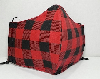 Buffalo Plaid Face Mask, Red and Black Buffalo Plaid Face Mask, Red and Black Face Mask, Buffalo Check Face Mask, Mask with Red and Black