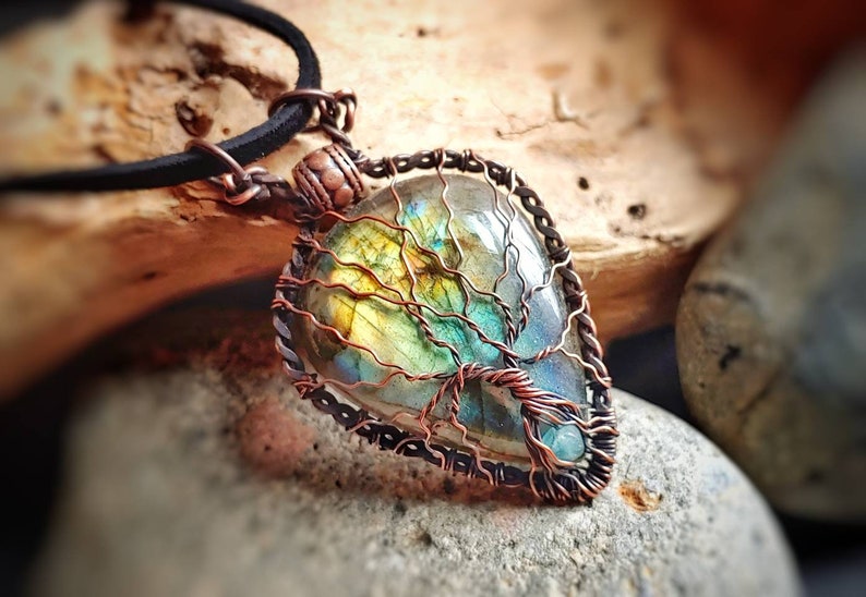 Terra/'s Blessings Labradorite Wire Wrapped Tree of Life Pendant Copper Wrapped Pendant Jewelry Celtic Witchy Boho Inspired