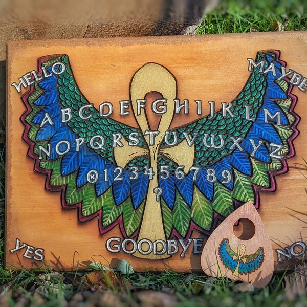 Wings of Isis Spirit Board // Handpainted Hardwood Ouija Board Egyptian Goddess Talking Board