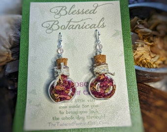 Pendientes de botella de encanto herbario de Blessed Botanicals // Joyería mágica de brujas Magia curativa herbaria