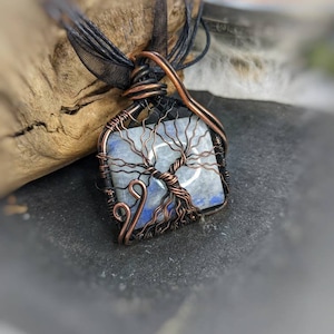 Copper Moonstone Tree of Life Pendant