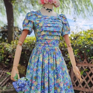 Sweet Puff Sleeve Cotton Dress,Floral Summer dress,Vintage Ruffle Dress,Princess Cotton Dress