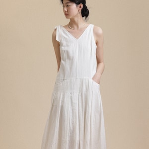 Sleeveless Linen Dress,Linen Caftan,Long Pleated Dress,Smock linen dress,Summer Dress,Women Long Linen Dress