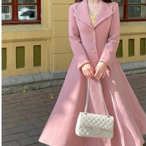 Retro Pink Wool Coat Women, Winter Coat, Fit and Flare Coat Retro Pink Wool Coat Women, Winter Coat, Fit and Flare Coat