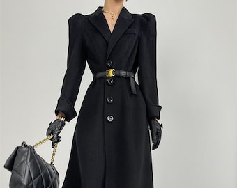 Kurtka z wełny dla kobiet o długim fasonie, płaszcz zimowy retro, płaszcz zimowy w dużym rozmiarze, płaszcz kaszmirowy, płaszcz ręcznie robiony