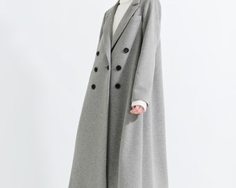 Abrigo de lana, abrigo de lana de swing de mujer, chaqueta de cachemira de lana de longitud midi, abrigo de diseño, abrigo hecho a mano