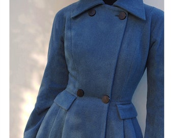 Abrigo de lana azul, abrigo de princesa de lana, abrigo largo y acogedor, abrigo largo de lana de invierno, abrigo de vestir, abrigo hecho a mano