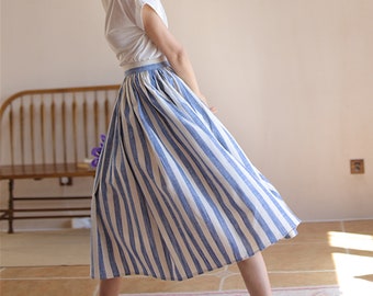 Loose Linen Cotton Dress,Long Striped Skirt,Linen Ruffle Skirt,Maxi Skirt,Women Summer Dress,Custom Skirt