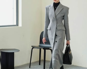 Gray Long Wool Jacket,long Fit Coat,stylish Winter Outwear