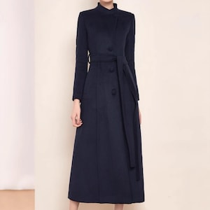 Women High Collar Wool Jacket,Long Cozy Wool Belt Coat,Winter Warm Coat,Wool Dress Coat,Women Wool Fitted Outwear