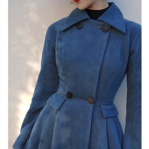 Blue Wool Swing Coat,Wool Princess Coat,Long Cozy Coat,Winter Wool Long Coat,Dress Coat,Handmade Coat