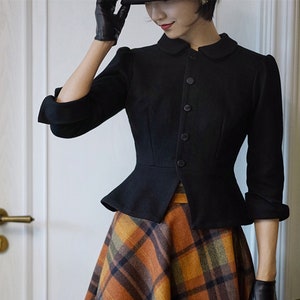 Black coat,Autumn Winter Short Coat,Wool Coat,Designer coat,Vintage Jacket,Women&#39;s Coat