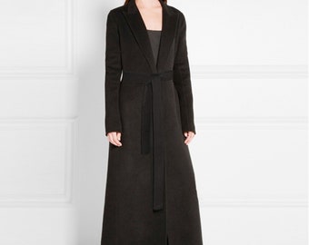Black Long Coat,Women Wool Dress Coat,Full Length Cashmere Jacket,Long Cozy Coat,Plus Size Winter Coat,Wool Belt Coat,Women Winter Coat