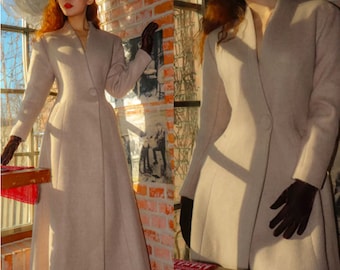 Abrigo largo de lana de invierno, elegante abrigo de princesa de lana, abrigo cálido y acogedor, abrigo ajustado de lana de invierno, abrigo de vestido de novia, abrigo hecho a mano